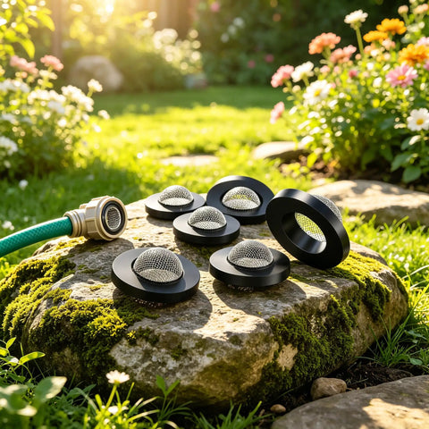 30 Pack Heavy Duty Stainless Steel Hose Filter Washers With Built‑In Strainer Screen For 3/4 Inch Garden And Shower Hoses To Block Debris Clogging And Keep Water Flowing Smooth For Quick Repair Jobs on rock with hose