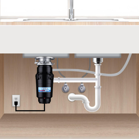 Anti Jam One Half HP Stainless Steel Garbage Disposal For Food Waste Grinding System with black finish under sink.