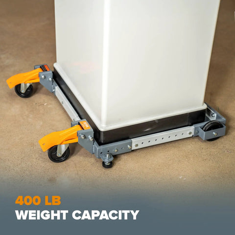 Heavy Duty Universal Mobile Tool Base with Swivel Casters under square bin, adjustable dolly 12x12 to 26x26 Inches, 400 lb capacity