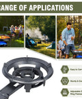 13 Inch Cast Iron Wok Burner Stove With 90,000 BTU High Heat For Outdoor Cookin showing diverse outdoor applications