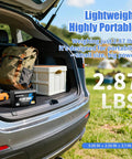 Car trunk with camping gear and Two Pack 12V 10Ah LiFePO4 Battery With Built-In BMS, 5000 Plus Cycles, Lightweight, High Energy Density
