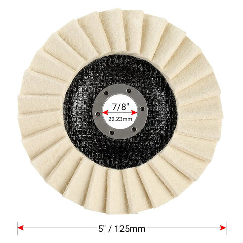 Wool Felt Pro Grade Polishing Wheels Set for Angle Grinder High Density Buffing Discs 5-inch, 7/8-inch arbor, top view