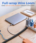 Cool Cable Sleeve Kit That Keeps Your Pets Off Wires And Saves You From Messy Cords On The Desk Or TV Stand With Easy Split Design For Super Simple Setup Today. 10ft black braided wire loom on desk, PVC split wrap for 5 cords