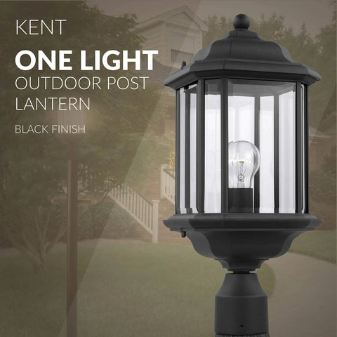 Kent One Light Outdoor Post Lantern With Slick Black Finish, Modern Hanging Post Light For Wet Locations, 20.25 Inch Height