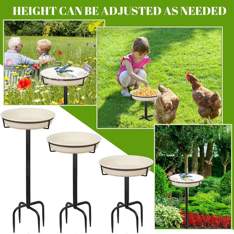 Heavy Duty Outdoor Bird Bath With Detachable Bowl And Feeder, 35.5 Inch Tall Stand, Metal Stake Base, garden installation