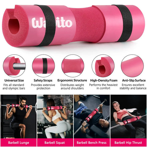 8 Piece Barbell Pad Set For Hip Thrusts And Squats, Includes Hip Pad, Squat Pad, Ankle Straps, Lifting Straps, Resistance Bands, Carry Bag, And Bench Press Accessories For Women And Men Home Gym Pro Grade Gear with pink barbell pad