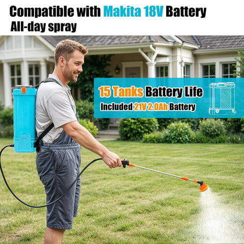 Person using Beast Battery Powered Backpack Sprayer 3.2 Gallon With Adjustable 0 To 80 PSI Compatible With Makita 18V Battery