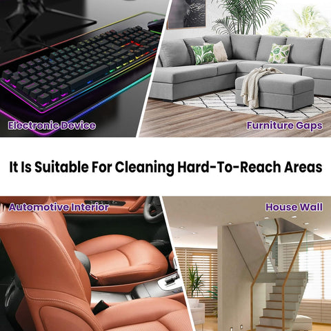 Collage showing cleaning areas: electronic device, furniture gaps, automotive interior, house wall for 4 Piece Vacuum Attachment Set