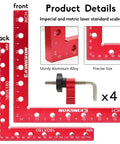 Beefy 90 Degree Positioning Squares Right Angle Clamps Corner Clamp Set showing red aluminum alloy design with measurement scales