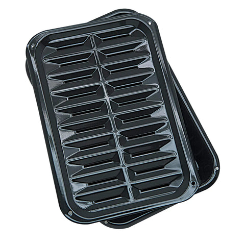 Two Piece Air Fry Bake And Broil Pan Set For Ovens And Grills, 8.5 Inch By 12.75 Inch, Black Porcelain Finish, stacked view