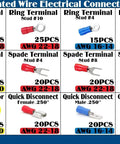 300 Piece Insulated Wire Terminal Kit With Butt Ring Spade And Quick Disconnect Crimp Connectors, Color Coded Display