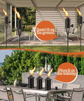 Citronella Garden Torch Set Of Six with Large 16 Ounce Metal Torches 59 And A Half Inch Tall on patio and tabletop display