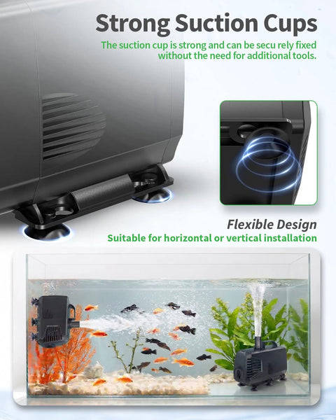 Submersible Pond Pump 200 GPH 700 LPH 12W Ultra Quiet With Overheating Protection And Built In Filter Sponge 5.9 Ft Lift