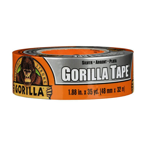 Heavy Duty Silver Duct Tape 1.88 Inch By 35 Yard Double Thick Adhesive With Reinforced Backing Built Tough Grips Wood Stucco Brick Metal And Rough Surfaces Weather Resistant Single Roll, shown in roll with branding visible.