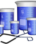 Beaker Set With Zinc Plated Tongs Five Sizes 50, 100, 250, 500, 1000ml Borosilicate Glass Low Form Laboratory Beakers With Double Scale ASTM E960 Type I Great For Teaching And Research Chemistry