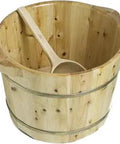 Fifteen Inch Solid Cedar Wood Foot Soaking Barrel Bucket With Free Matching Wooden Dipper Spoon Iron Wrapped For Dope Durable Spa Foot Soak