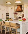 15 Inch Flush Mount Ceiling Light Fixture In Gold Finish With Opal Frosted Glass installed in modern kitchen ceiling