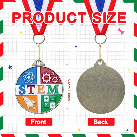 Front and back view of 20 Pack 2 Inch Science Education Medals With Neck Ribbons Bulk Academic Award Prizes for School