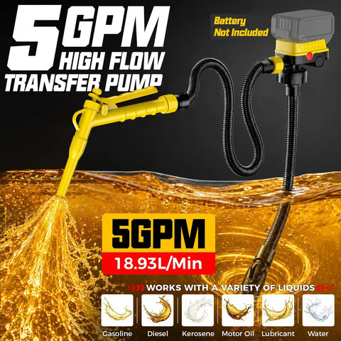 Cordless 5 GPM Fuel Transfer Pump For Gasoline Diesel Oil Battery Powered Gas Can Pump With 51 Inch Hose And 5 Adapters Works With 20V/18V Batteries Bare Tool, 51in hose