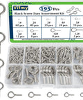 Hard As Nails Eye Hooks And Screw Eyes Assortment Kit With 195 Silver Finished Eyelet Screws in a compartmented organizer.