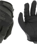 Front and back view of 0.5mm AX-Suede Tactical Gloves with tight fit in black, showing high dexterity and grippy design, men's large.