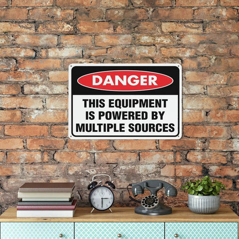 Danger Sign For Multiple Power Sources Supply This Equipment 8x12 Inch Weather Resistant Aluminum Plaque Pre Drilled For Home Entry Doors Office Spaces Yards And Maintenance Zones High Visibility, wall mounted