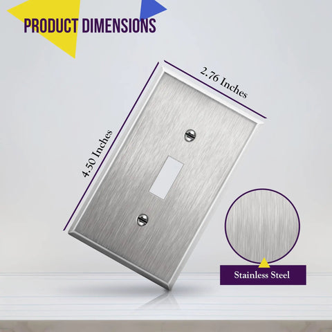 Heavy Duty Stainless Steel Toggle Light Switch Wall Plate 1-Gang 4.50 x 2.76 Cover, stainless steel finish, measurements 4.50 x 2.76 inches