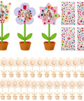 DIY Paintable Wooden Flower Photo Holders And Picture Frames Craft Kit With 28 Unfinished Flower Ornaments and Gem Stickers
