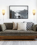 Set of Two Plug in Wall Sconces with On Off Switch Modern Gold Fabric Shade Wall Lamps 6.56ft Cord Plug in or Hardwired Installation Bedroom Bedside Living Room Porch Lighting shown in a living room setting with a sofa