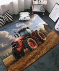 Fantasy Farm Tractor Non Slip Doormat 60x39 Inches Low Profile Area Rug on living room floor with tractor print design.