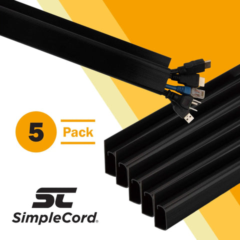 5 Pack 16 Inch J Channel Cable Management Kit For Under Desk Setup With Adhesive Mount No Drill Wall Cord Organizer Black