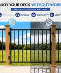 Outdoor gate with self-closing gate hinges with latch, showing durability in weather conditions, deck and yard setting.
