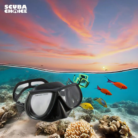 Low Volume Dive Mask For Free Diving Spearfishing And Scuba With Tempered Glass Lenses For Crystal Clear Vision, ocean background