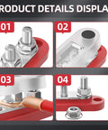 Compact Power Distribution Block With Cover, Five Quarter Inch Studs, Built Tough For Automotive Marine Use, close-ups