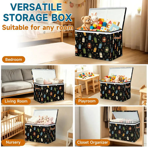 Top Shelf Storage Chest With Lid Holds Massive 85 Liter Load Sturdy Toy Box for quilts and plush dolls in living room decor.