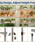 Heavy Duty Chrome Wire Shelving Rack With Locking Swivel Casters Commercial Grade with plants on adjustable shelves.