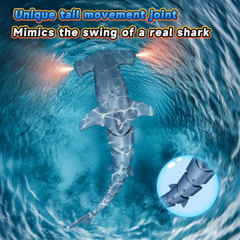 Remote Control Shark Toy With Realistic Dive Action For Pool And Bath Water Toy showing tail movement in water
