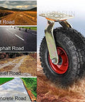 Heavy Duty Swivel Castor Wheels With Brake Trolley Replacement Caster Featuring Natural Rubber Pneumatic Tire on various terrains.