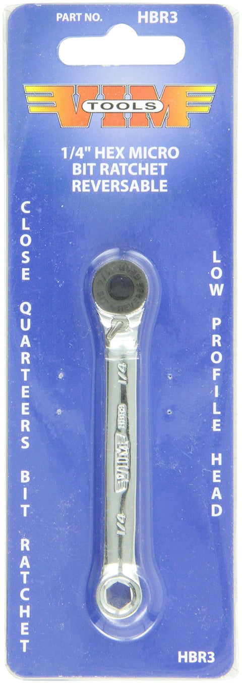 Double Ended One Quarter Inch Hex Bit Ratchet With Ultra Low Profile Head For Tight Spaces, Quick Disk Drive For Fastening When Ratcheting Is Not Required, 48 Tooth Reversible Gear, 7.5 Degree Sweep, Patented Worldwide