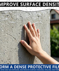 Person's hand touching a cured concrete wall, showcasing the use of Water Based Concrete Cure And Sealant Liquid For New Slabs Driveways And Patios Heavy Duty Moisture Lock Straight Up Pro Grade Formula Boosts Strength Kills Early Cracks 20 Oz.