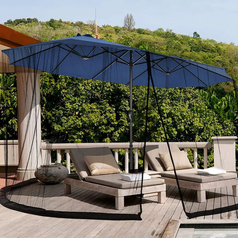 Extra Large Patio Umbrella Mosquito Net For 15Ft Double-Sided And 10x10 Square Umbrellas on deck with loungers