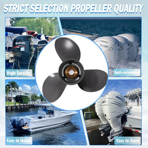 Bolt-On Upgrade Aluminum Outboard Boat Propeller 13-1/2 X 15 3 Blade Right Hand Rotation 15 Spline Tooth For Honda in marine setting