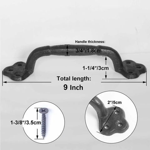 Dimensions of Rustic Gate Handle 9 Inch Cast Iron Barn Door Handle Heavy Duty Metal Fence Gate Pull For Garage Black