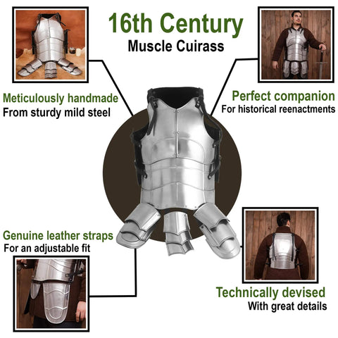 Beefy 18 Gauge Medieval Cuirass Armor With Tassets For LARP And Cosplay Full Chest Groin And Hip Protection on brown background
