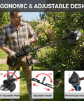 Person using 21V Cordless Weed Wacker And Lawn Edger Do It All 4 In 1 Garden System with adjustable head and handle in yard.