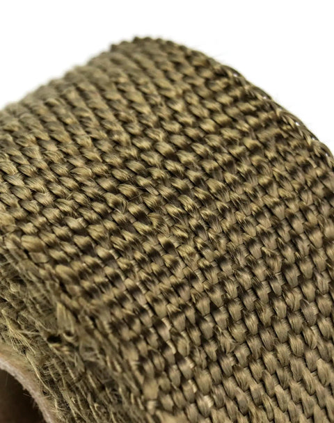 Close-up of fireproof pipe wrap insulation webbing for furnace flue protection, showing detailed woven texture.