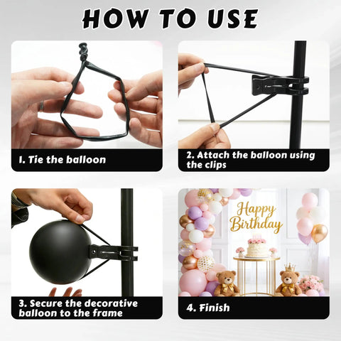 Big Party Balloon Arch Clips Set With 50 Premium Long Clear Latex Balloons To Make Your Birthday Or Wedding Look Totally Awesome And Professional Without Breaking The Bank For Any Home Decor Shindig. how to use steps with black balloon clips and frame