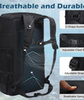 Back view of 65L Scuba Diving Backpack for Travel With Large U Opening Gear Bag featuring adjustable straps and breathable sponge padding.