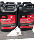 Pro Grade Premium All Season Hydraulic Fluid 4 Gallon Bottles Model 138-9459, with spill pad and funnel for Dingo equipment.