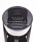 Top view of open Heat N Brew 10 Cup Programmable Coffee Maker With Stainless Steel Finish, showing Even Brew Showerhead